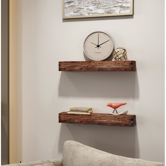 Foundstone™ Dryden 2 Piece Acacia Solid Wood Floating Shelf & Reviews
